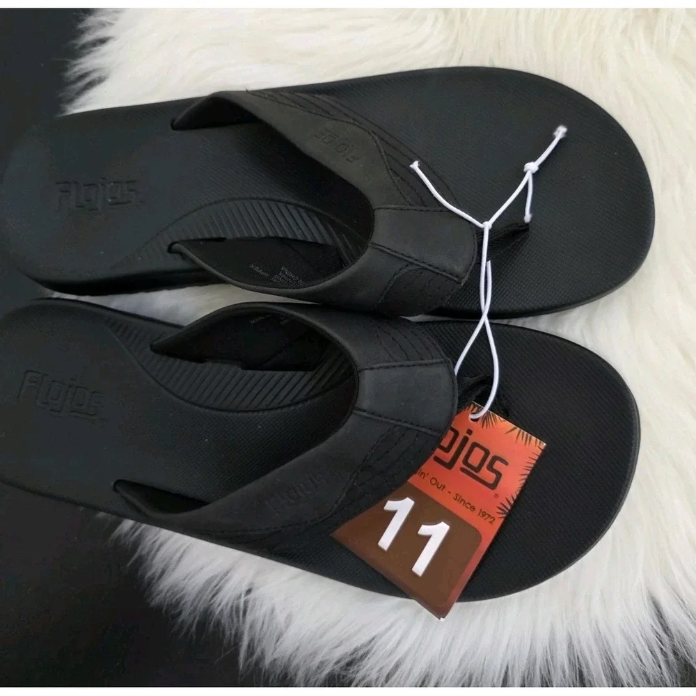 Flojos Men's Flip Flops Memory Foam Sandal Water Resistant Black New Size 11